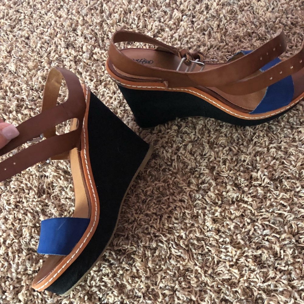 Target brand blue/luggage wedges!